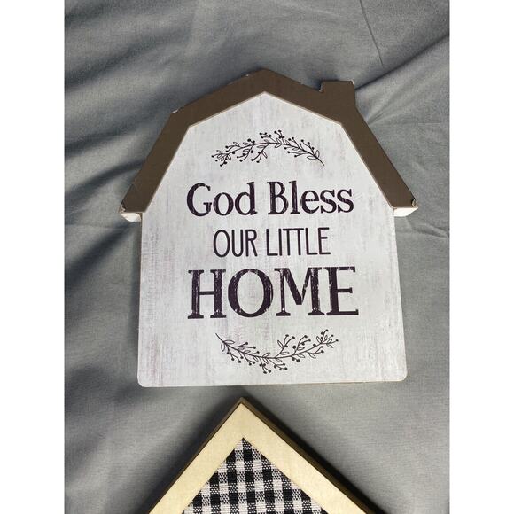Lot of seven Gingham Wood Block Sign Chalkboard Look Tag Decor House Shaped - Picture 2 of 10